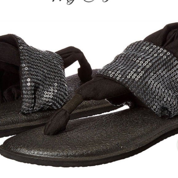 Sanuk Sling - Black Sequin Slides - Picture 3 of 10